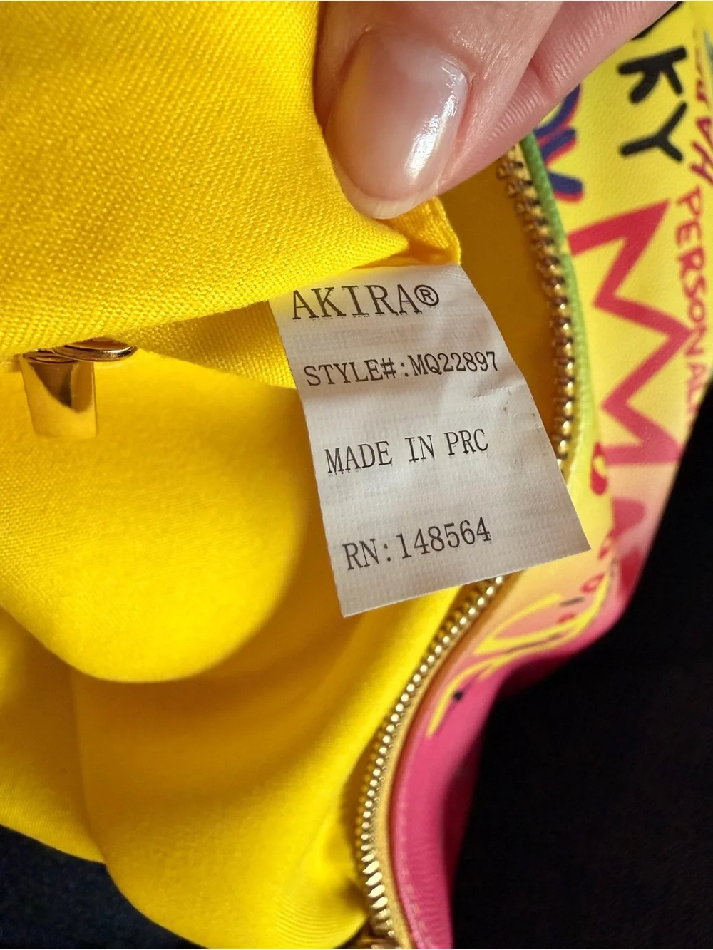 AKIRA Graffiti Multicolor Fold-Over Clutch Bold Letters Bright Yellow Interior